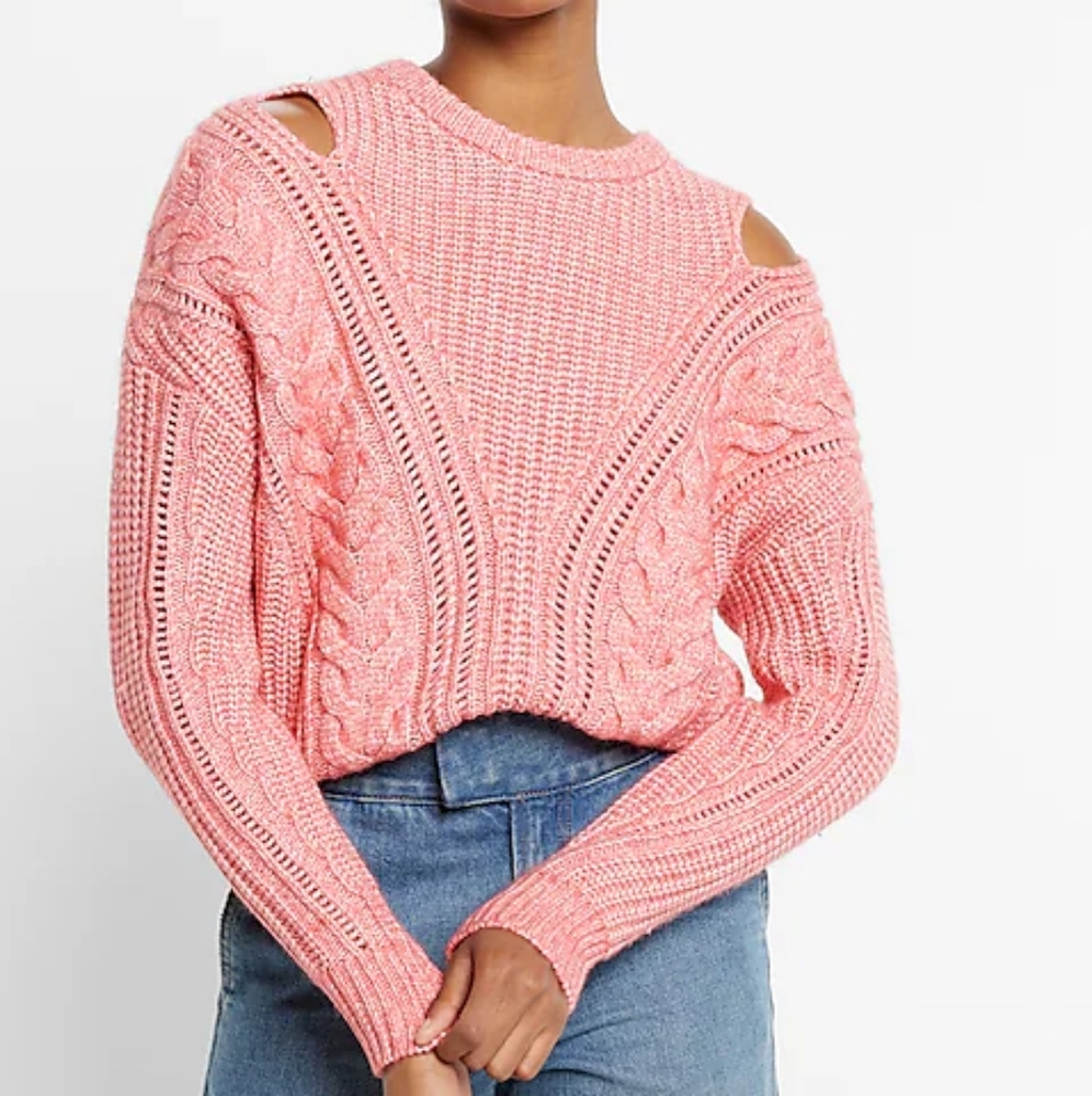 EXPRESS Cable Knit Crew Neck Cutout Sweater Size Small